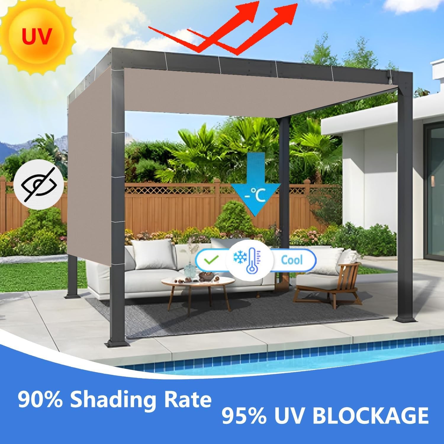 3x3M Rectangle Sun Shade Sail Waterproof 95% UV Block Patio Canopy with Ropes