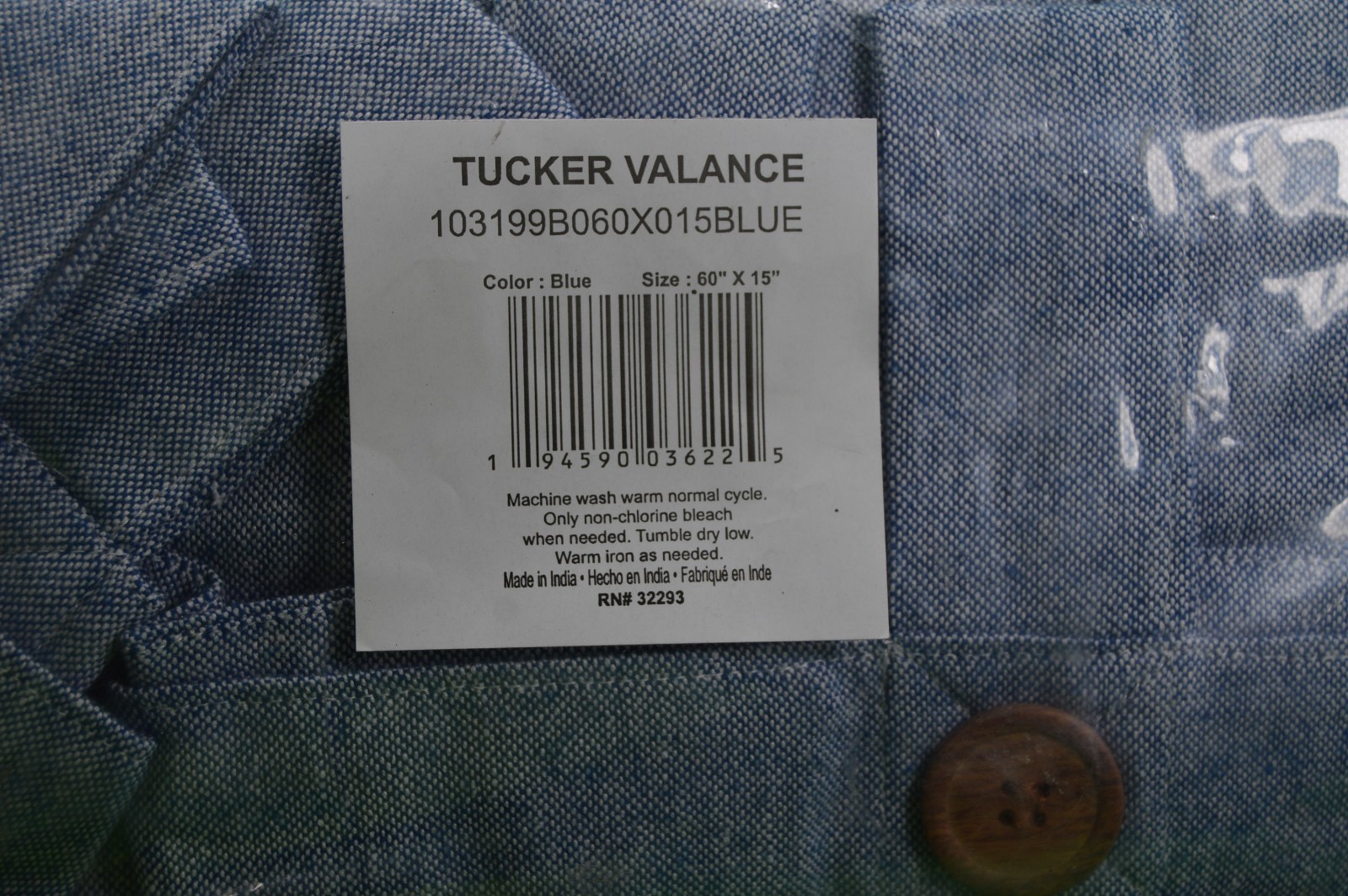 Home Fashions Tucker Button Solid Window Valance Only 60″W x 15″L,Denim Blue