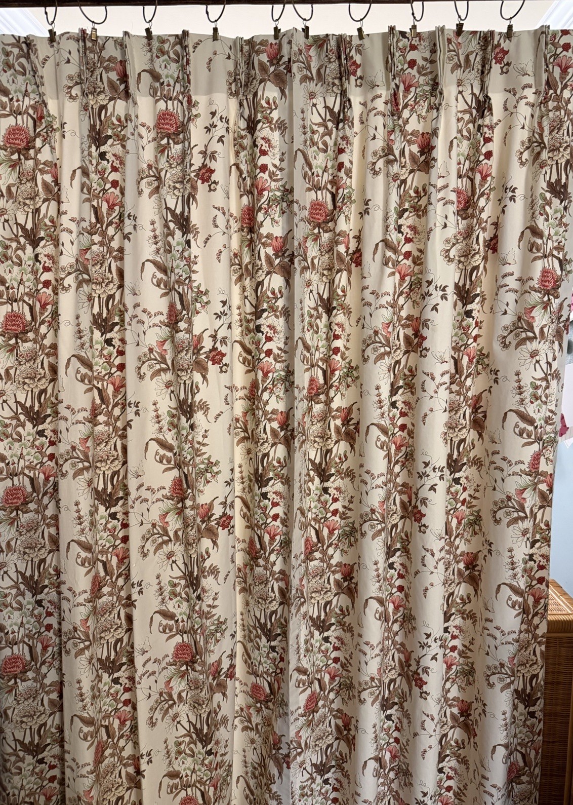 Pair of 2 Botanical Cottage Floral Pinch Pleat Curtain Panels-84”-Handmade