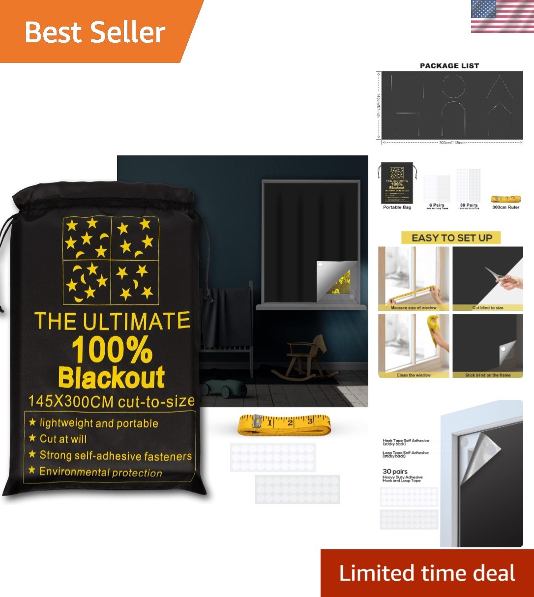 Portable 118″ x 57″ Blackout Blinds – Perfect for Travel & Instant Darkness