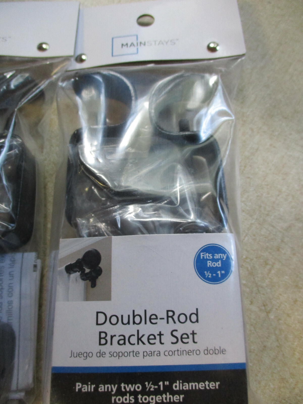 LOT OF 2 PACKS Double Curtain Rod Brackets 1/2″ to 1″ RODS 2 EACH PACK BLACK S9