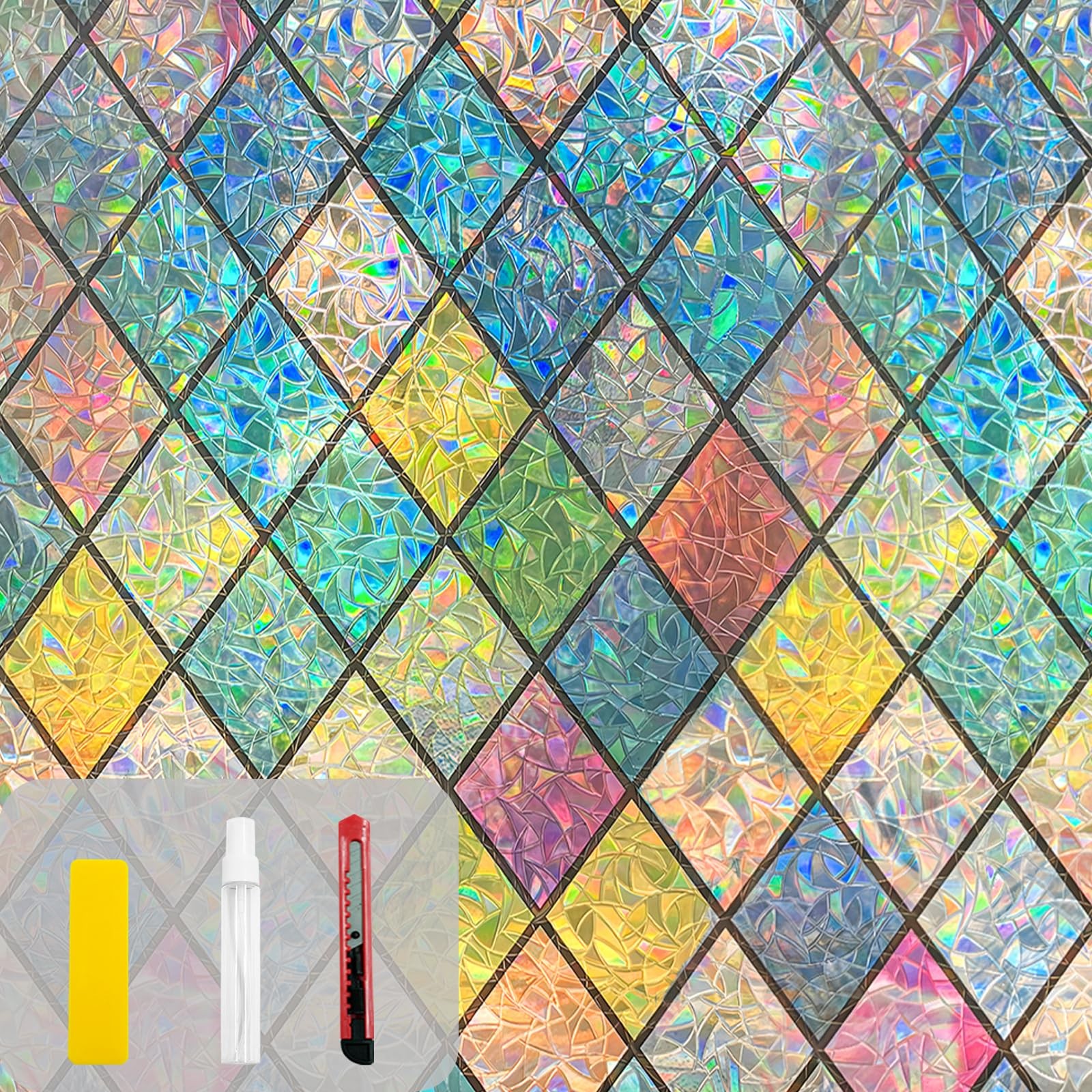 Countewol Rainbow Privacy Window Film Stained Glass 17.5 x 78.7 In,