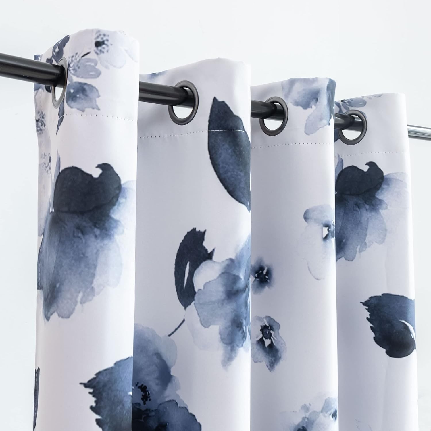 54-Inch Grommet Room Darkening Curtains – Elegant Chinese Ink Floral Design