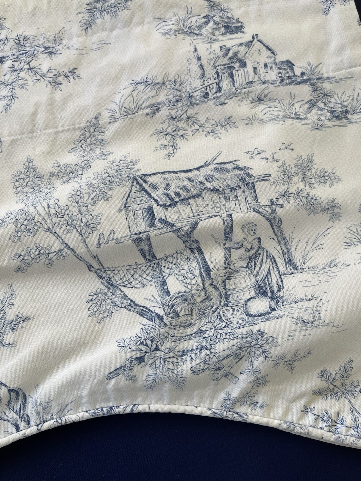 Set Of 2 Country Curtains Blue on Cream Toile Scalloped Valances 51″ X 17″