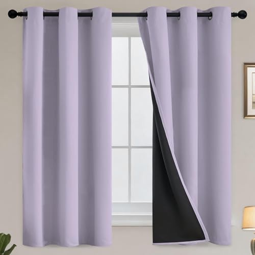 100% Blackout Window Curtain Panels for Bedroom, 38″W x 63″L (Pack of 2) Lilac