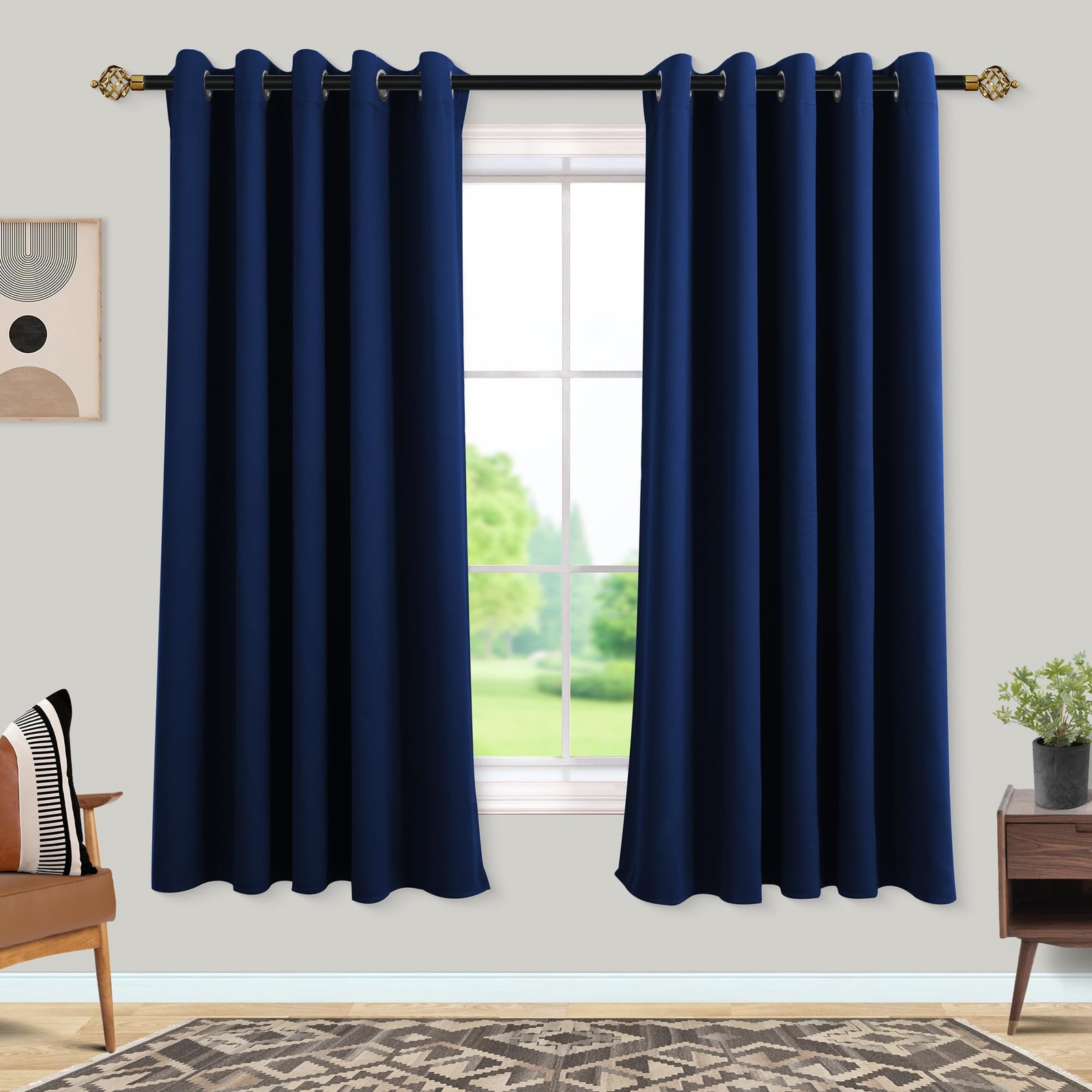 Mrs.Naturall Navy Blue Blackout Curtains 72″x63″ – 2 Panels for Living Room