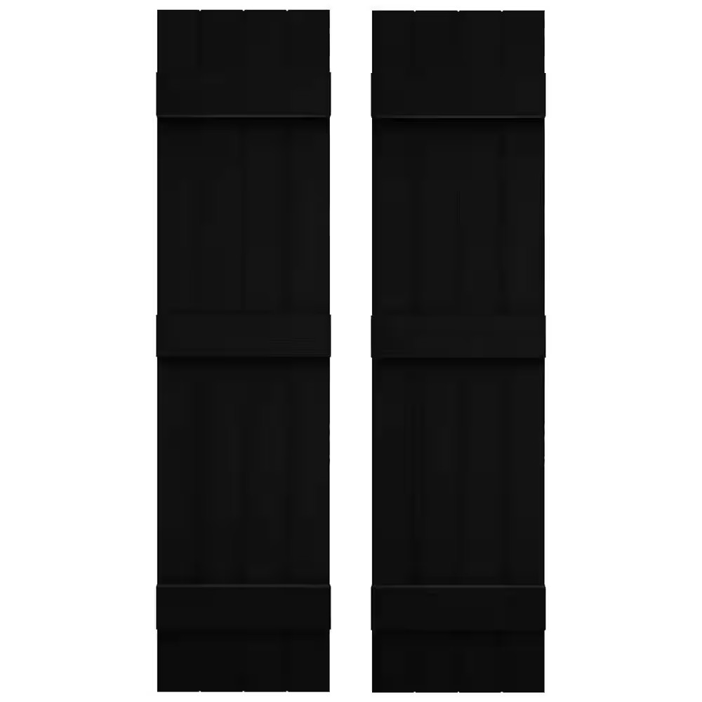 14 In. W X 63 In. H Vinyl Exterior Joined Board and Batten Shutters Pair in Blac