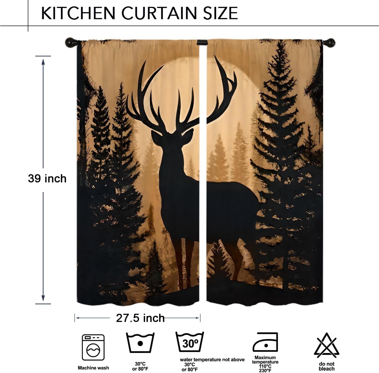 Forest Theme Rustic Deer Pine Kitchen Curtains Country Vintage Retro Cabin Lodge