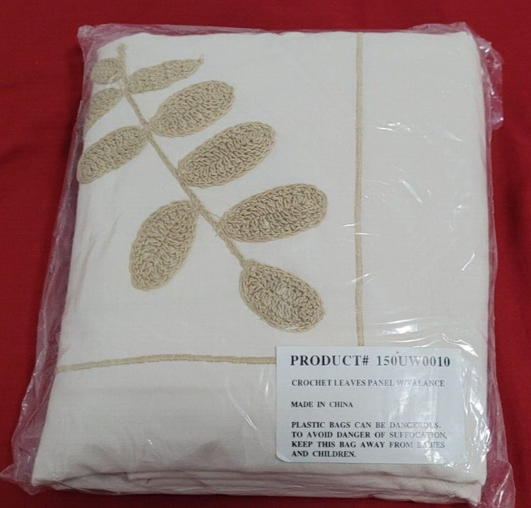Crochet Leaves 2 Panels w/Valance & 2 Panel Tiers Cotton Off White 5 Pc READ