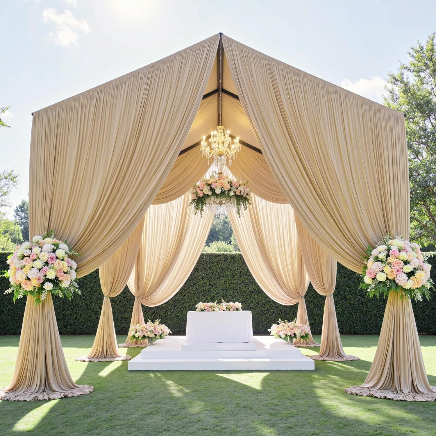 30 Ft×20 Ft Beige Ceiling Curtain Drapes for Weddings Parties,Wrinkle Free Polye