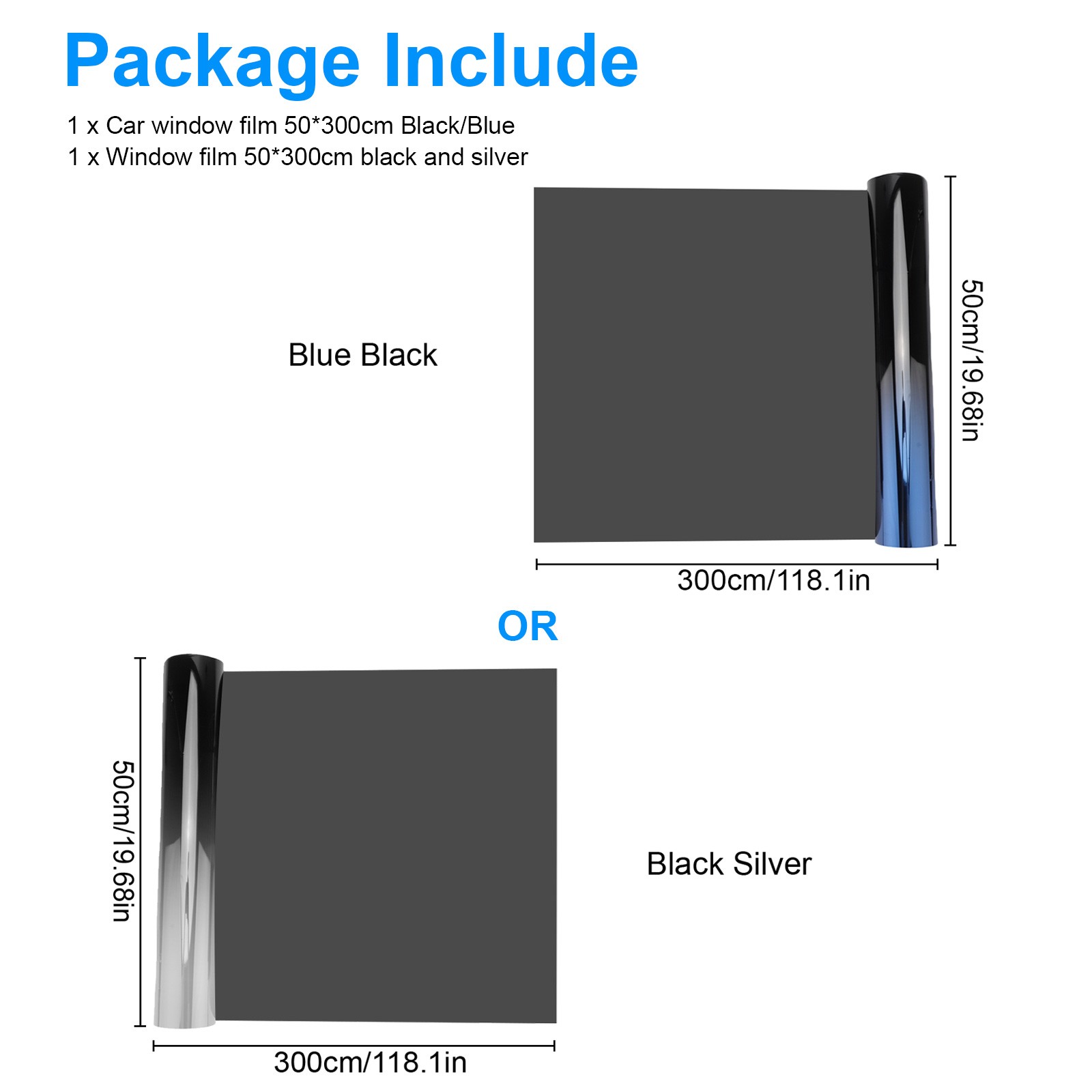 1PC PET Car Window Tint UV Blocking Gradient Privacy Film, Anti-Scratch 50×300cm