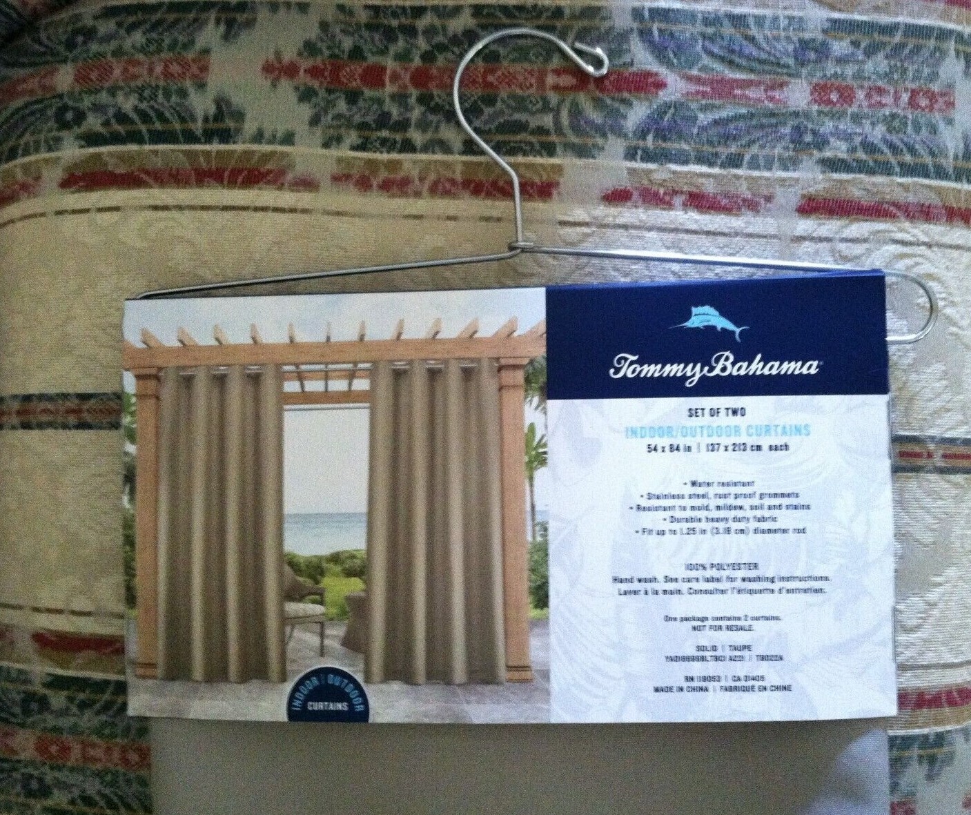 Tommy Bahama Curtains 2 Indoor Outdoor New 54 x 84″ Taupe Water Resistant