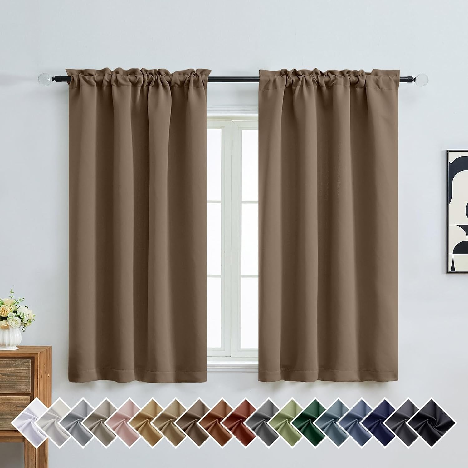 Brown Short Blackout Curtains Bedroom 54 Inches Long 2 Panels Modern Window