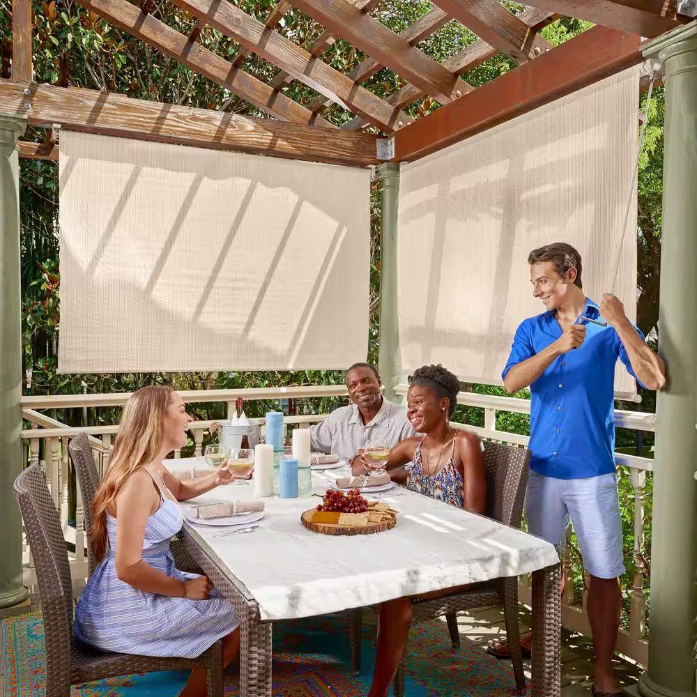 Champagne Cordless 95% UV Blocking Fade Resistant Fabric Exterior Roller Shade 9