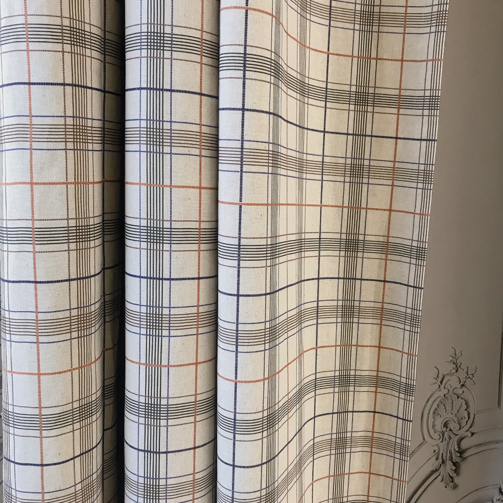 Handmade Linen Blend Windowpane Check Curtains Custom Beige Window Drapery Panel