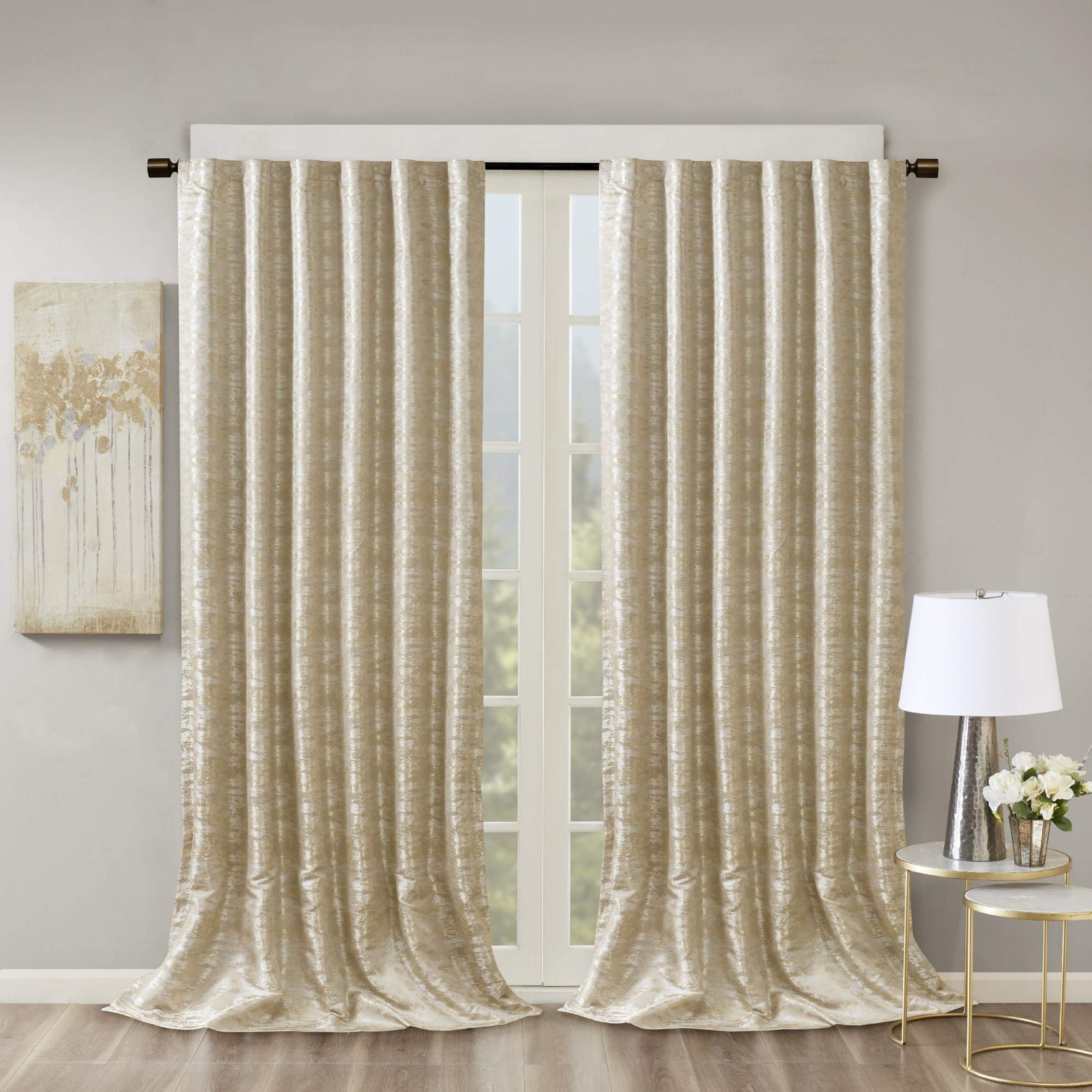 SunSmart Cassius Jacquard Blackout Curtain for Bedroom, Luxury Gold Single Windo
