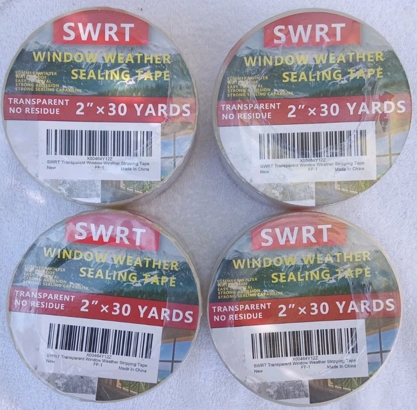 (4) 2”X30Yd/90Ft Transparent Window Weather Sealing Tape, No Residue Insulation