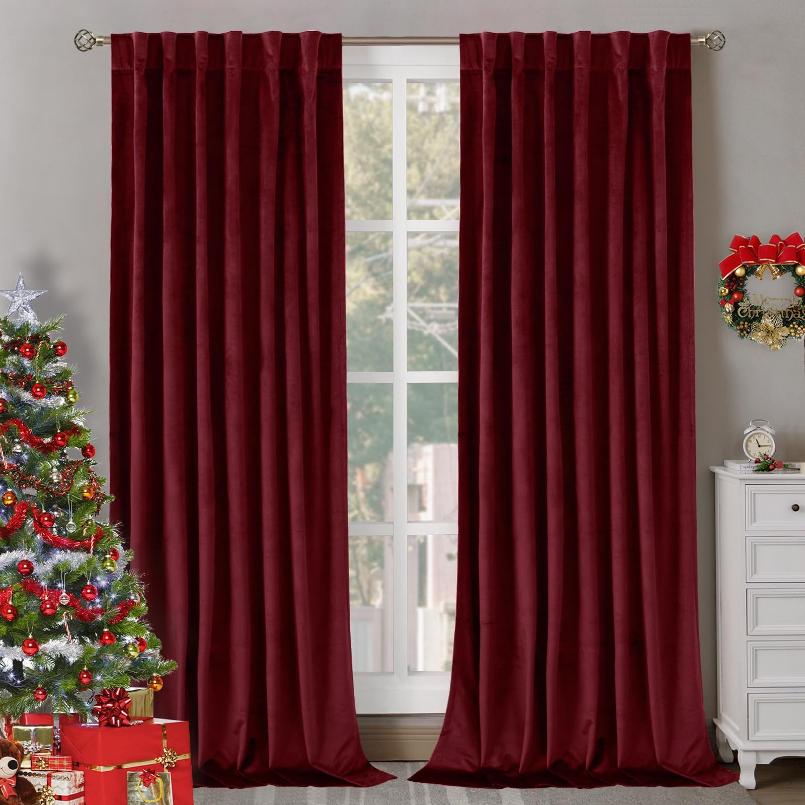 BGment Red Velvet Curtains 84 Inch for Bedroom, Thick Thermal Insulated Black…