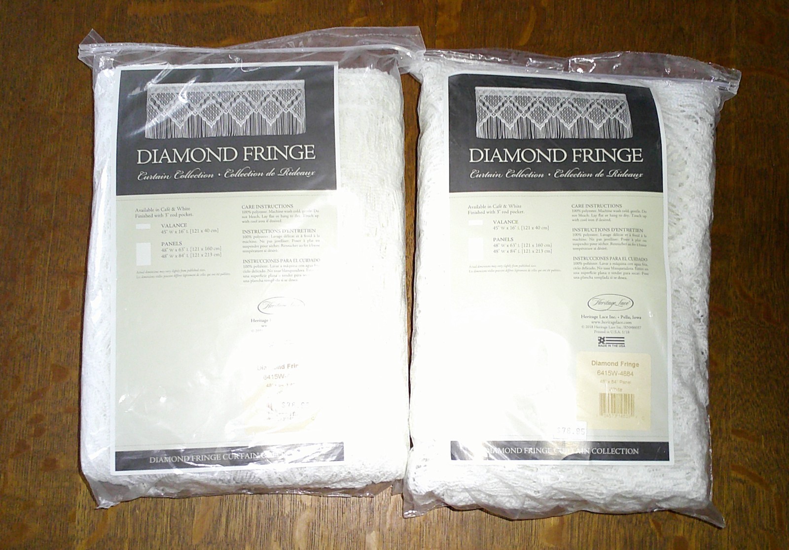 2 Heritage Lace Diamond Fringe White 48 x 84 Curtain Panels, Unused MIP