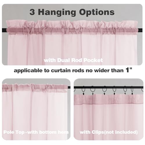 Sheer Curtains 84 Inch Length 2 Panels Set, Semi 42 W x 84 L Blush Pink