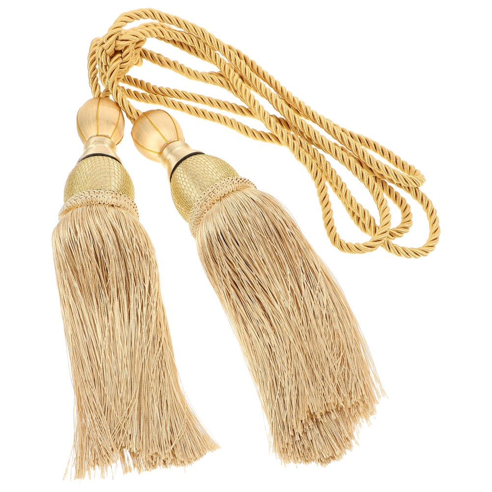 2Pcs Reusable Gold Curtain Tie Backs with Polyester Tassels for Elegant Drapery