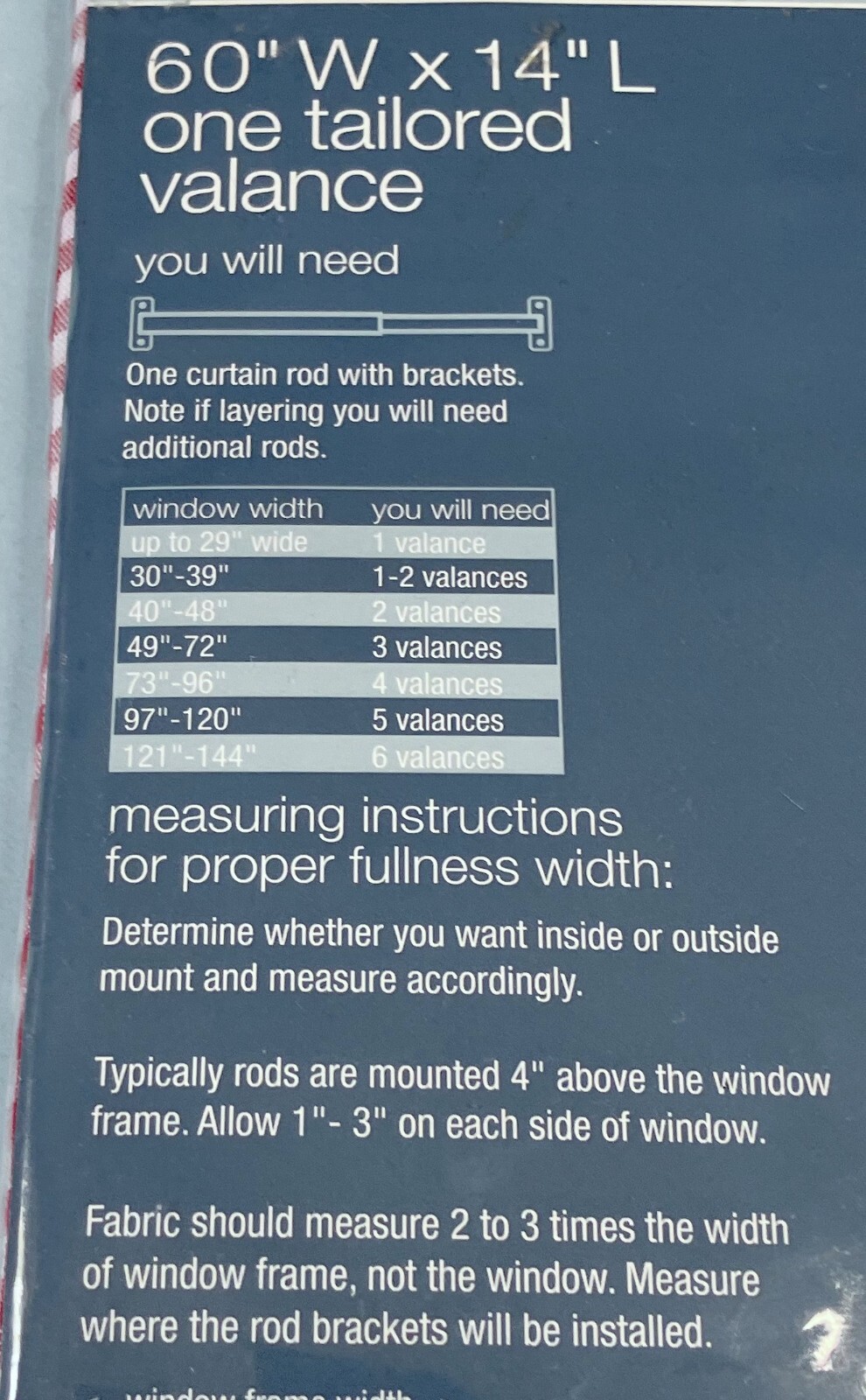 Kmart Essential Home Tasha Red Valance 60×14 NIP Checkered Scalloped Edge
