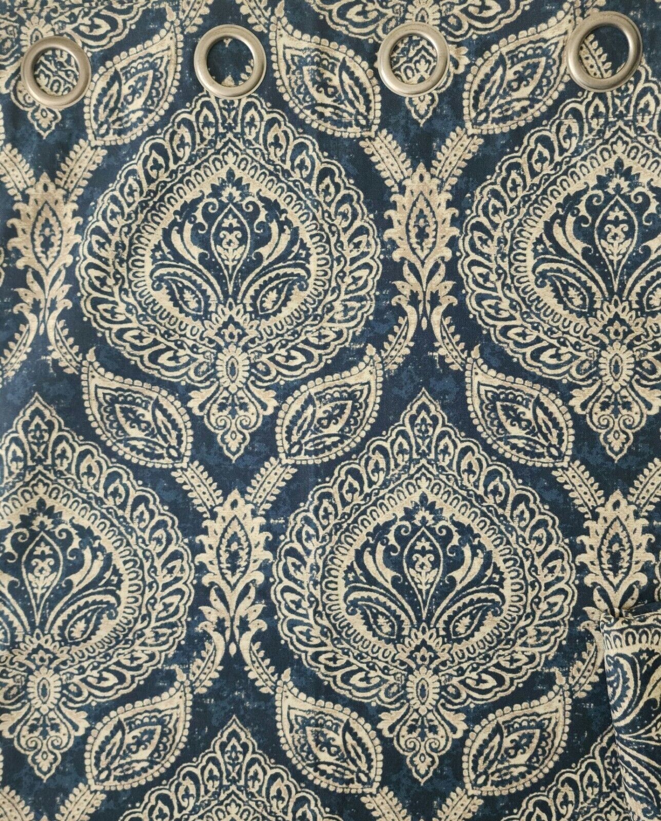 Pier 1 Keegan Indigo Curtains Set 2 50×84 Blue Ivory Damask Unused