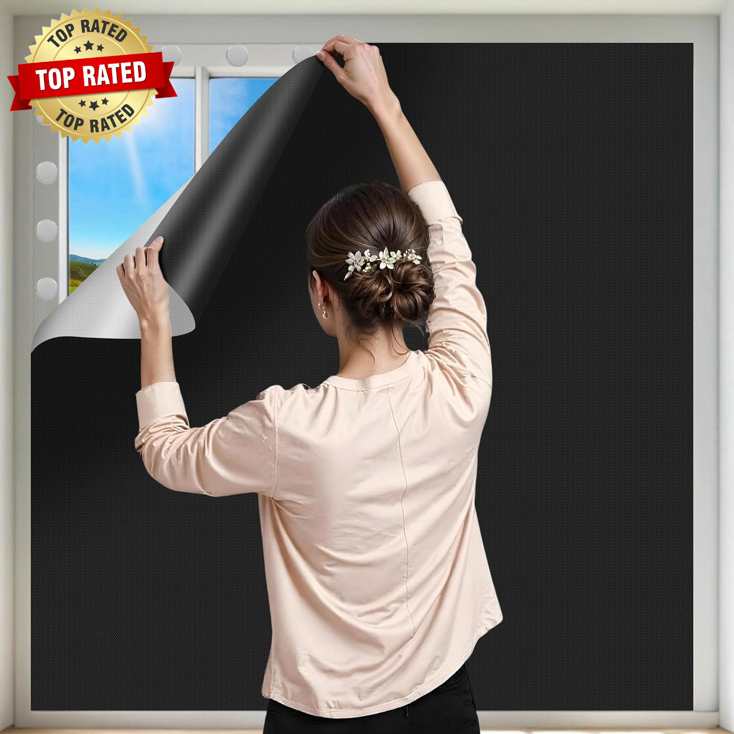 100% Black Out Window Cover Portable Blackout Shades Adhesive Thermal Blackout B