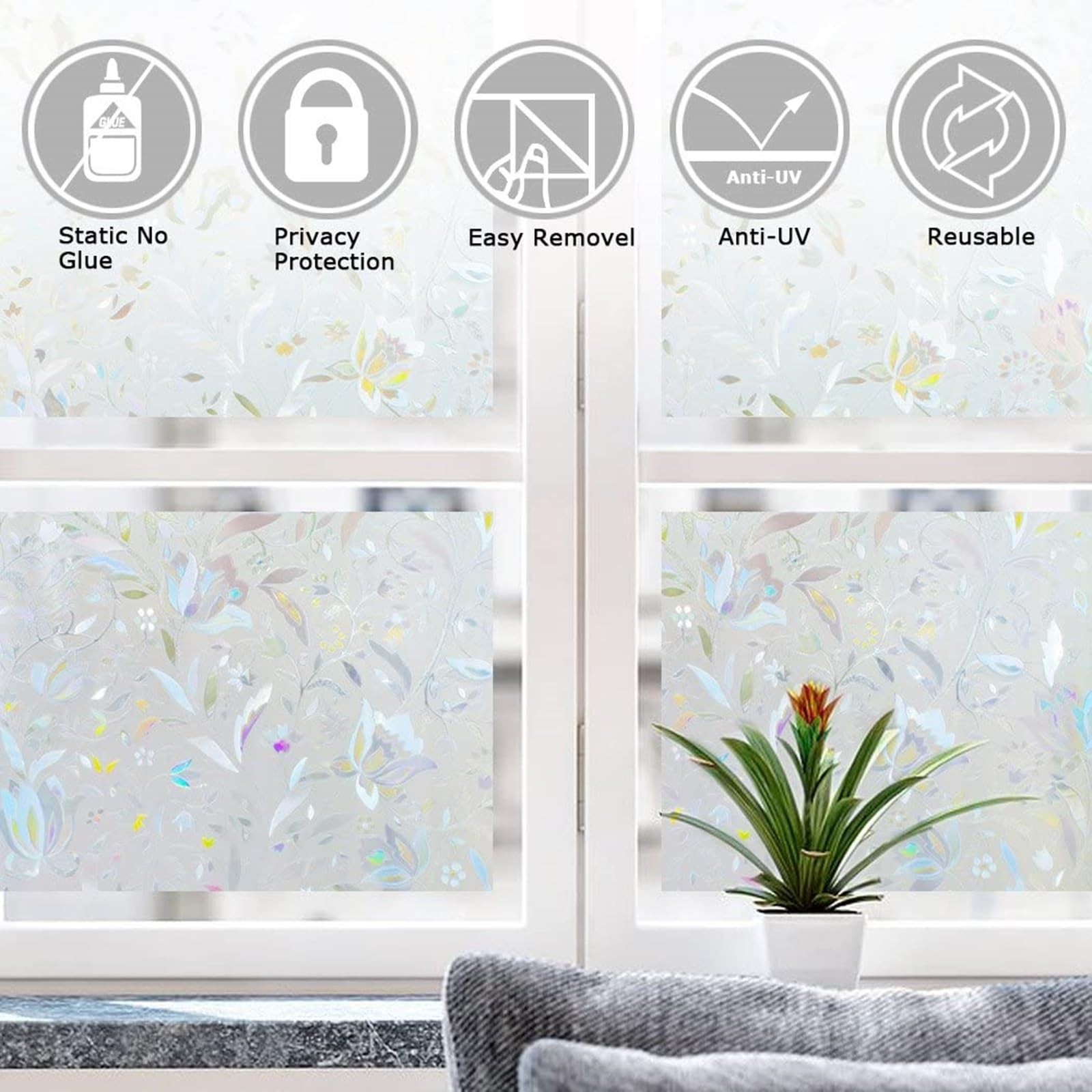 LEMON CLOUD Window Film, Decorative Privacy 17.5 x 78.7 Inch, 3d