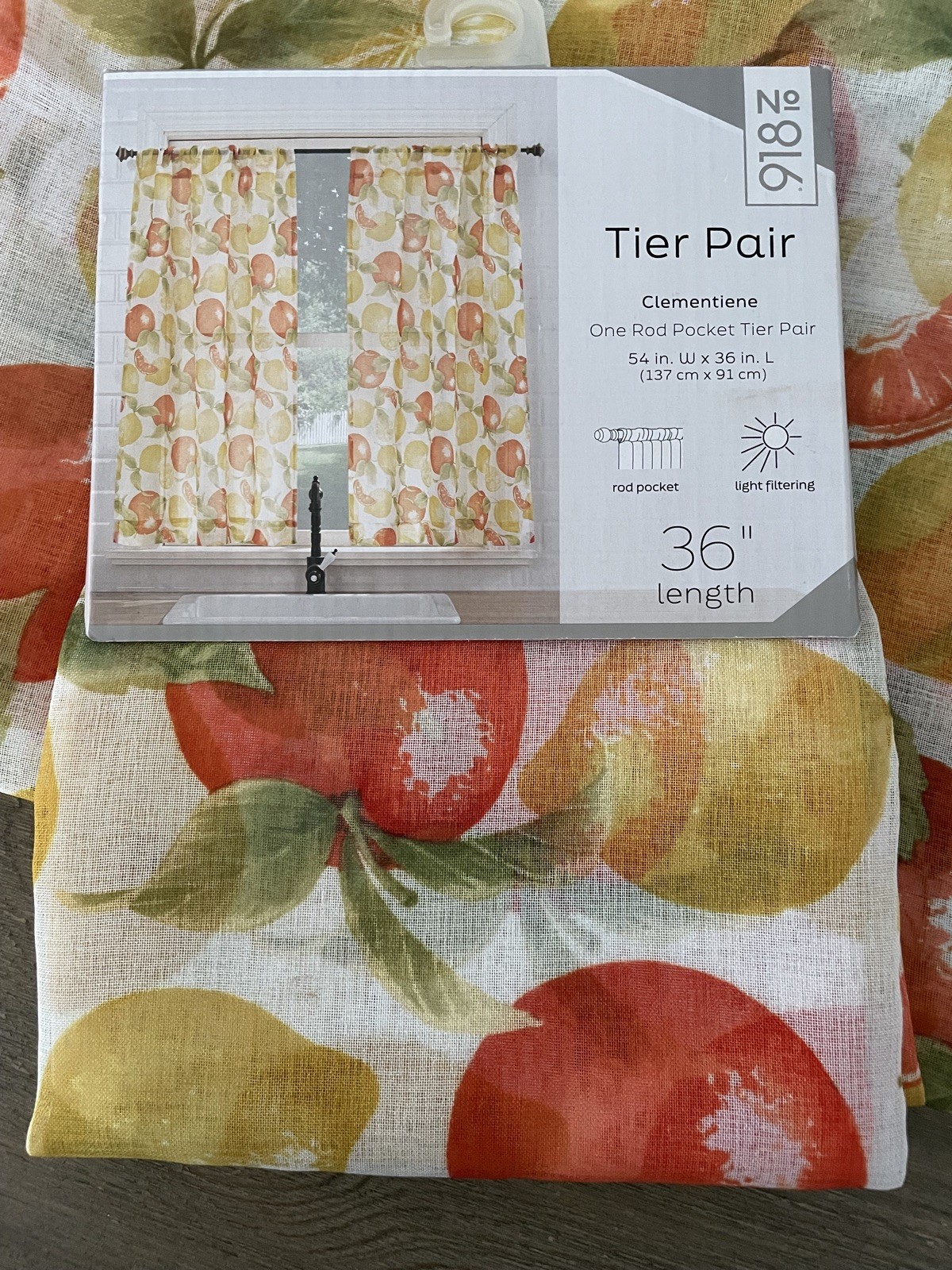 Curtains No918 Tier Pair Clementiene 54W x 36L and 26W x 36L Lemon and Oranges