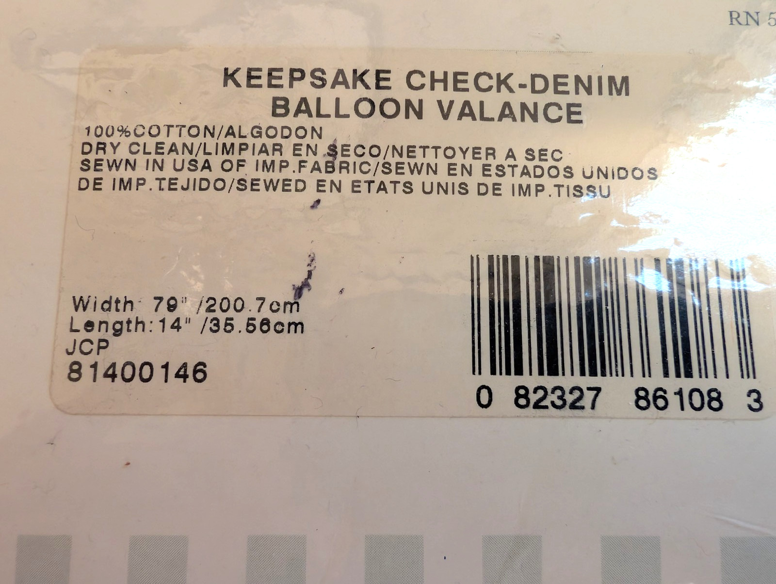 JCP 2 pr WAVERLY Keepsake-Check Denim Balloon Valance Blue & White 79″x14″ NIP