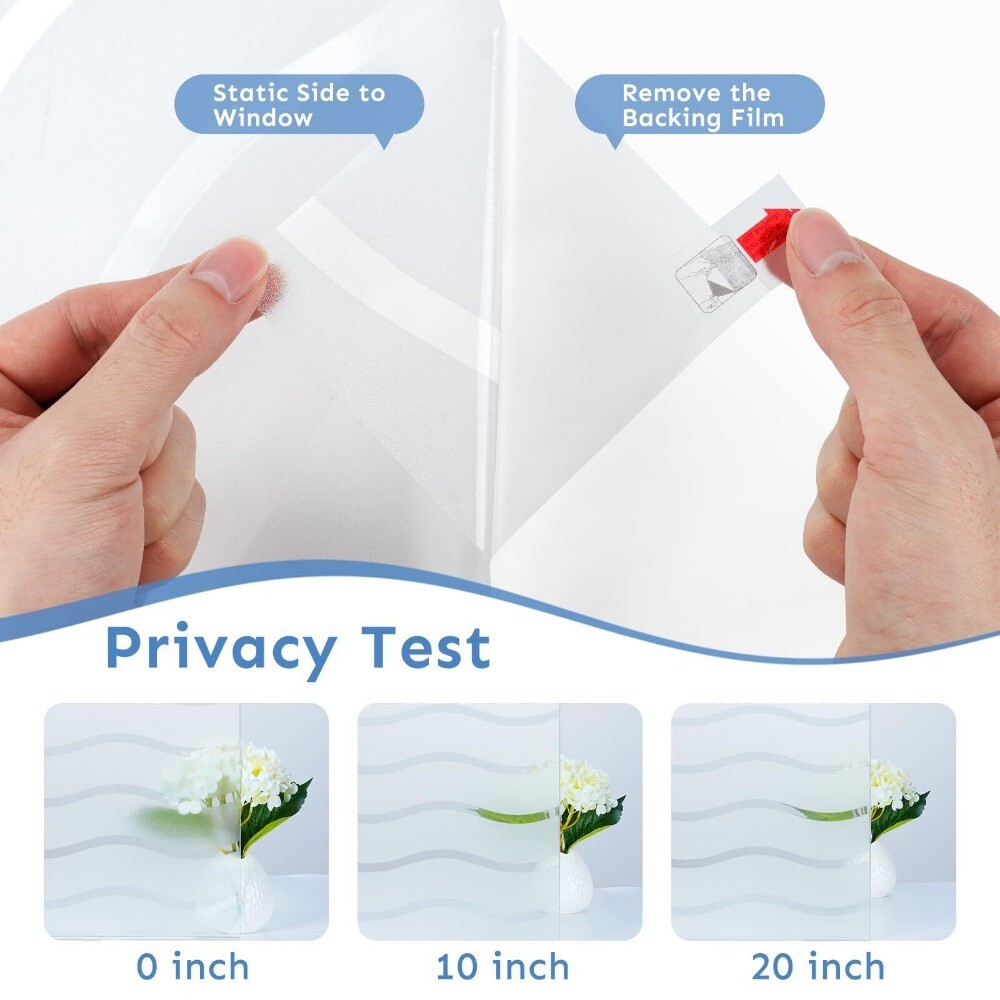 rabbitgoo Privacy Window Film Wave Decorative Striped Static Cling Glass Sticker