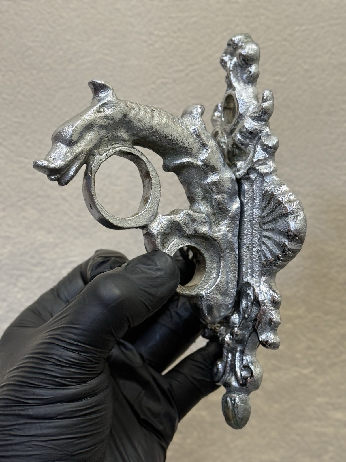 Pair Vintage Soviet Bronze Sea Dragon Curtain Brackets Nickel 1970s USSR