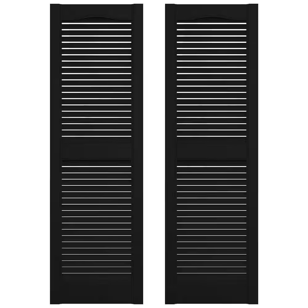 14.5 In. X 60 In. Louvered Vinyl Exterior Shutters Pair in Black