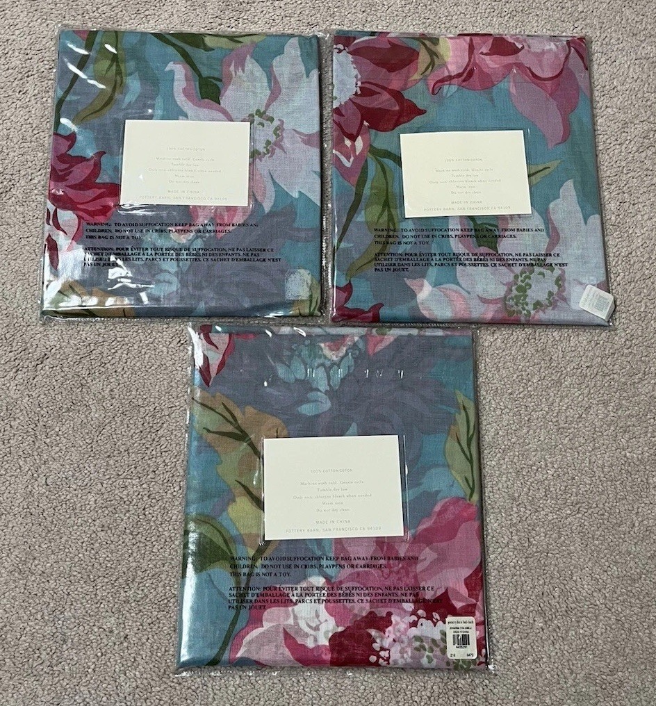 Vintage Pottery Barn 100% Cotton Johanna Voile Drapes 44” x 63” Lot of 3 RARE