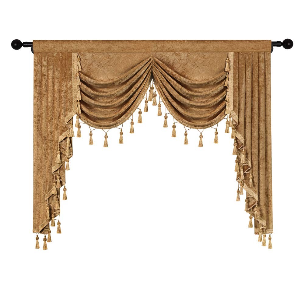 Elkca Thick Chenille Window Curtains Valance For Living Room Bronze Waterfall