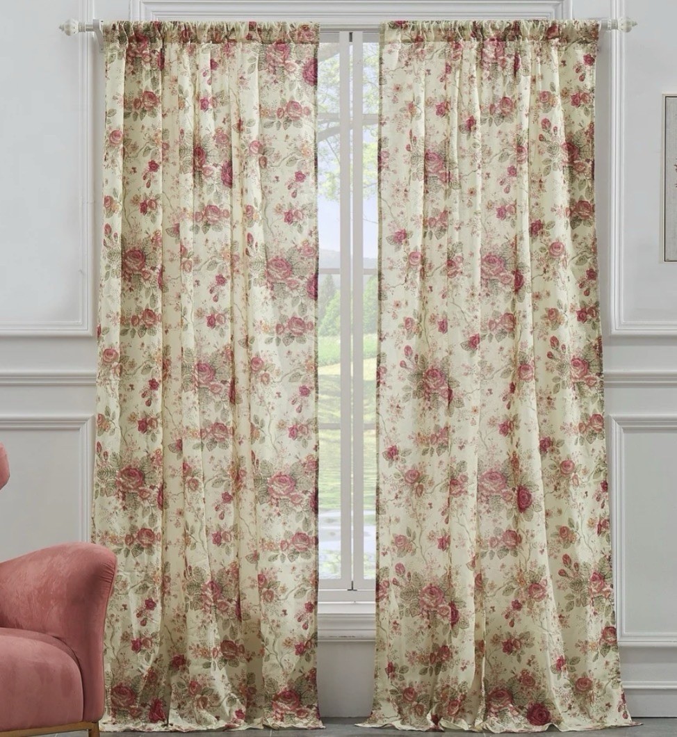 Greenland Home Fashions Antique Rose Tie Back Curtain Panels 42×84 Ecru NWT