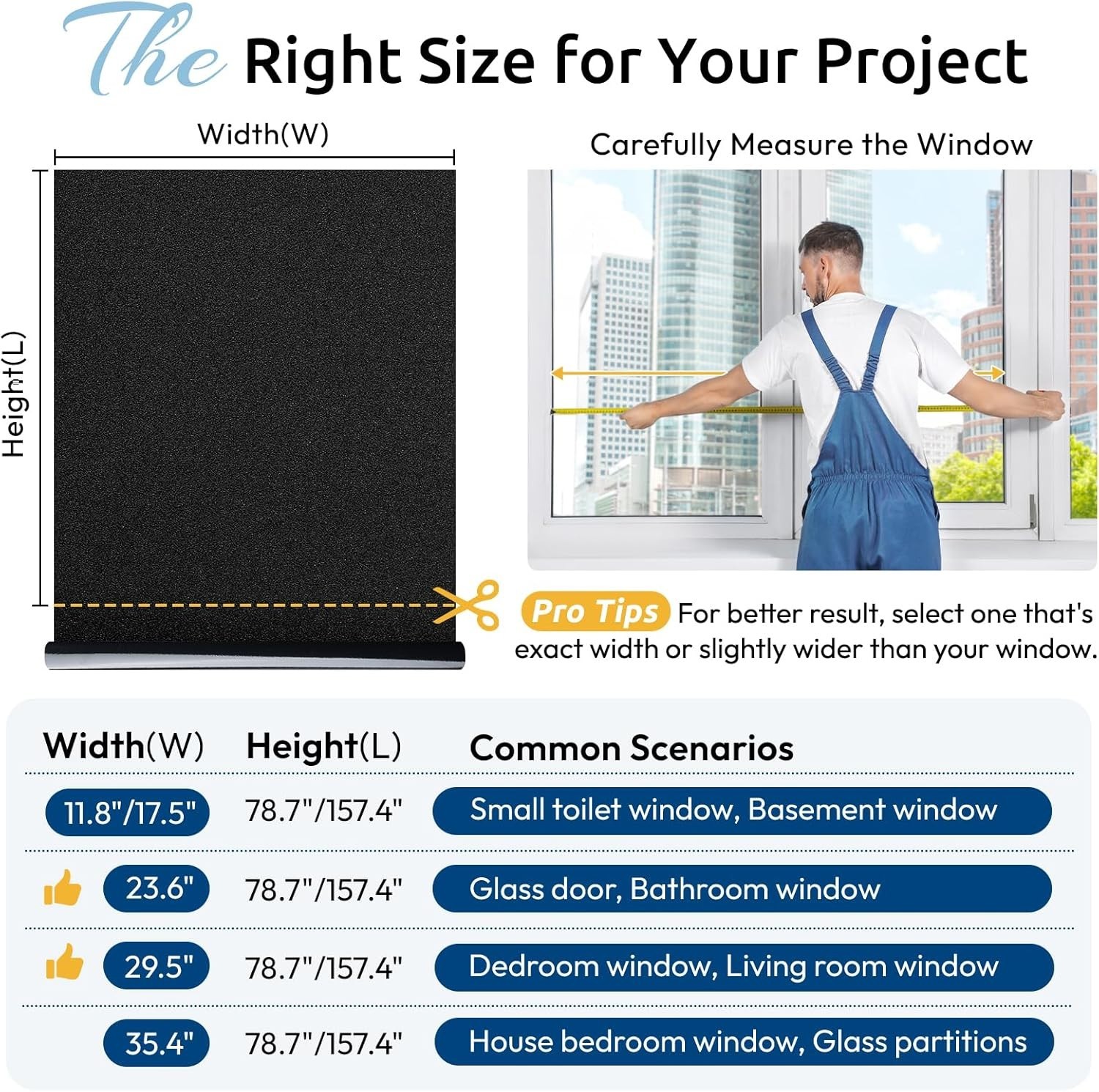 Versatile Blackout Window Covering – 17.5×78.7 In, Shadowy Privacy Film for Home