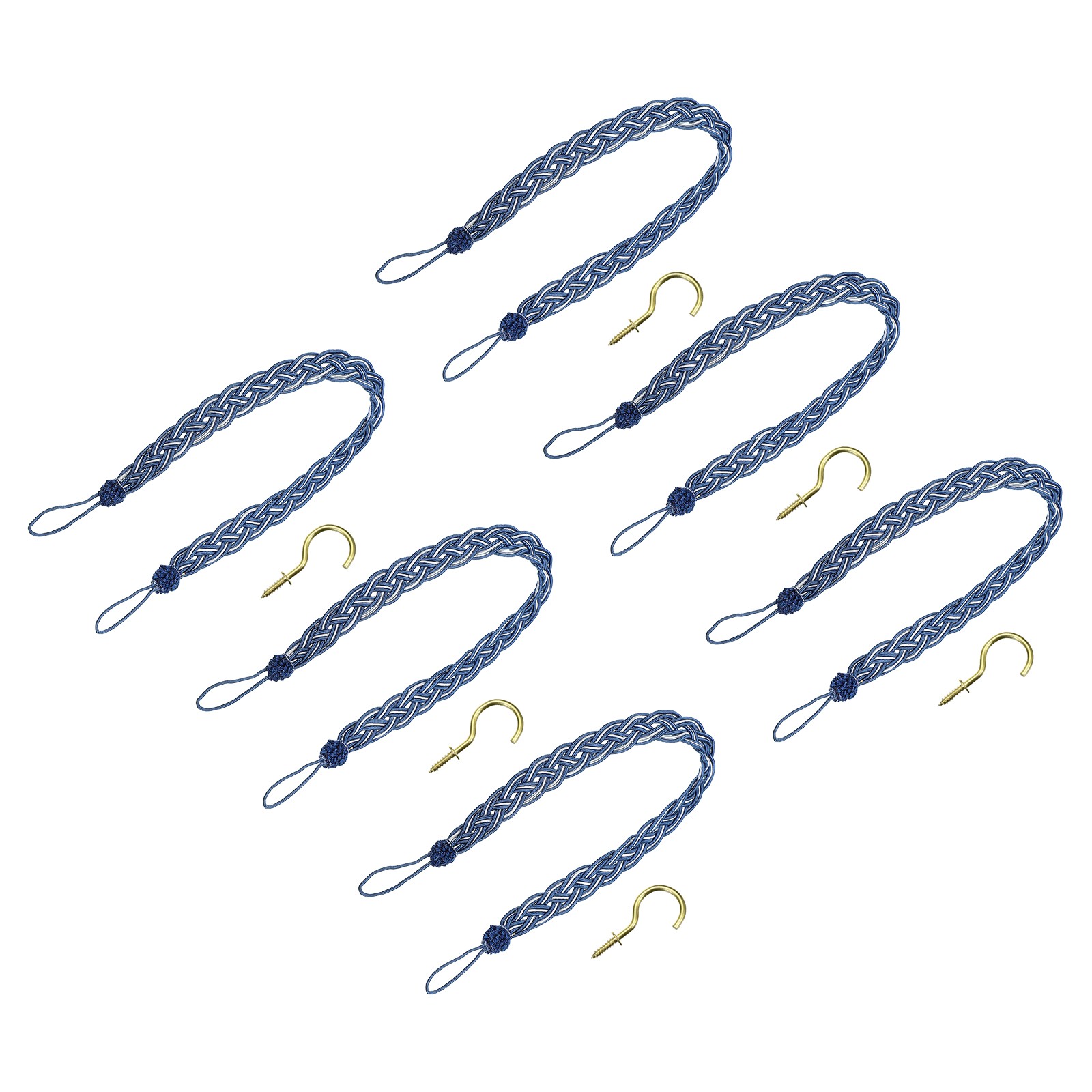 6Pcs 58cm/23″ Curtain Tieback Braided Drapery Holdback Holder Dark Blue/Silver