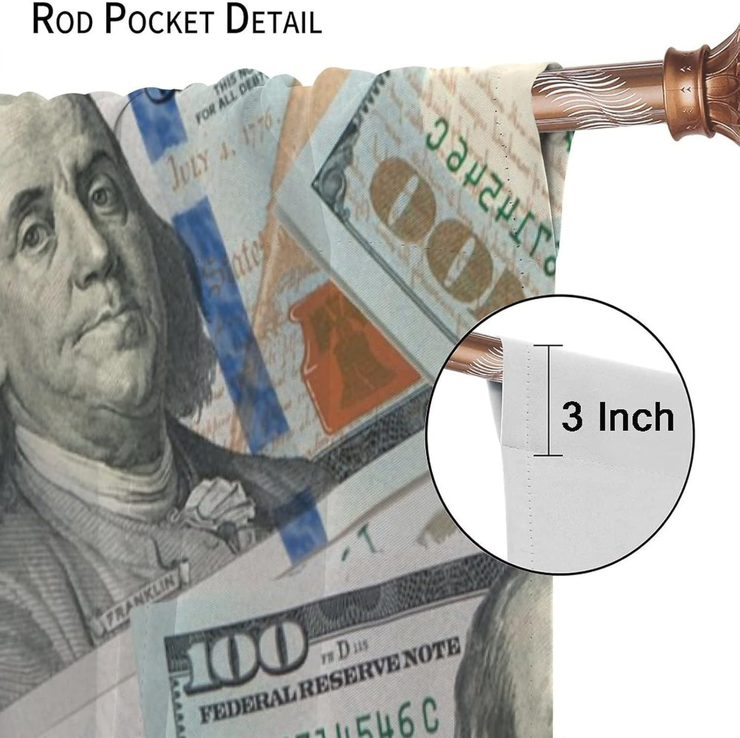Money Print Blackout Curtains for Bedroom – Retro United States Money 100 Dollar