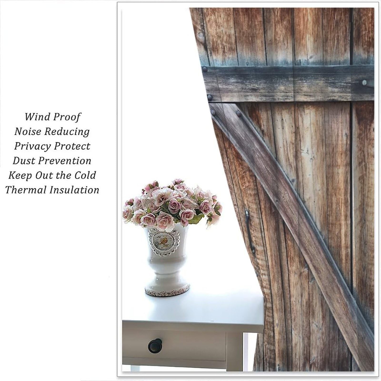 Rustic Country Kitchen Curtains Retro Farmhouse Vintage Barn Door Wooden Board P