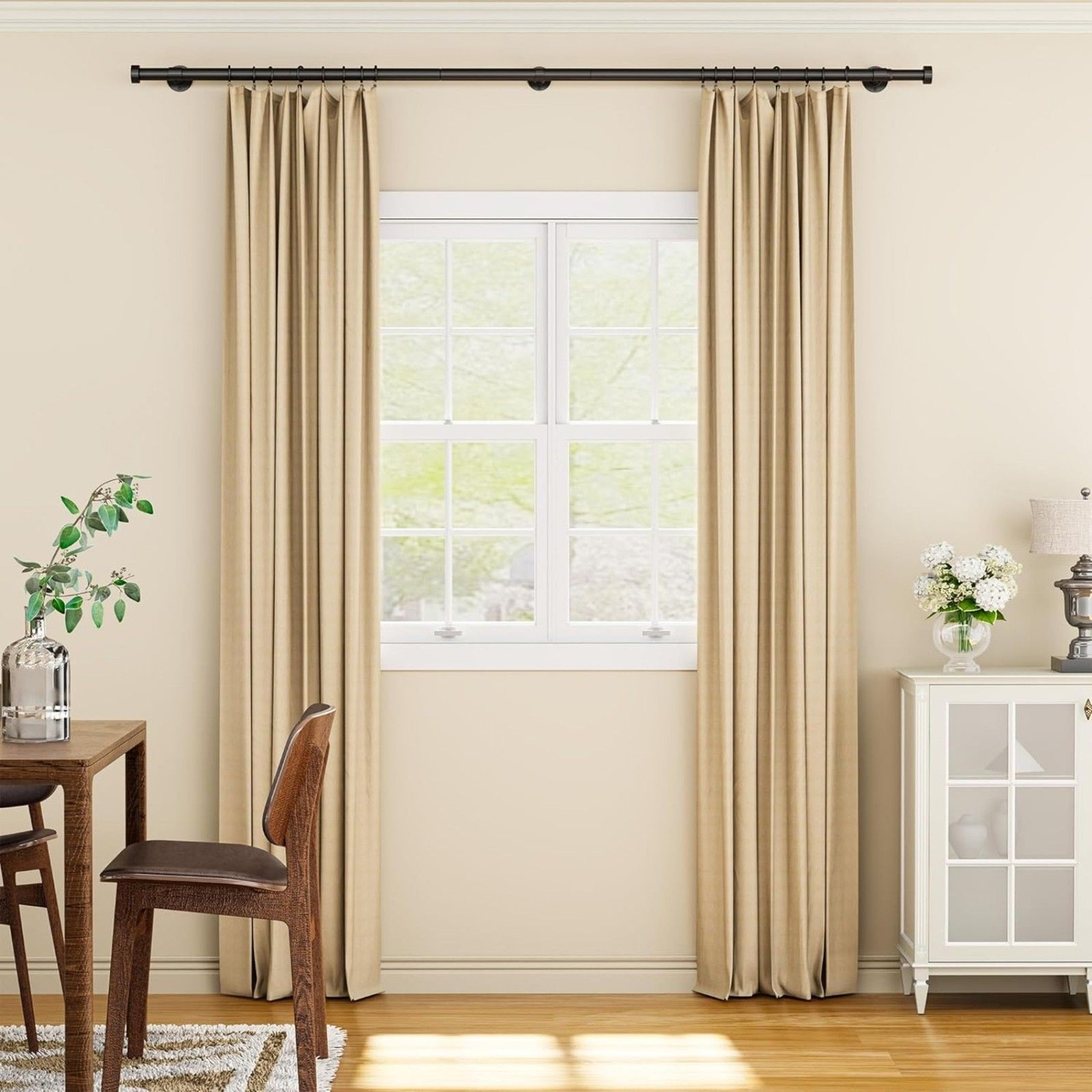 Heavy Duty Curtain Rod 32-90 Inch Black Adjustable Window Curtain Rod 1″