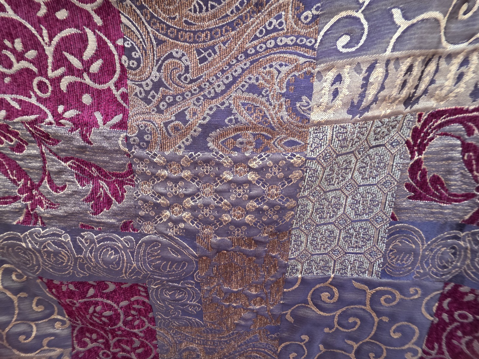 Croscill Galleria Window Curtain Panel Burgundy Gold Tapestry Patchwork Jacquard