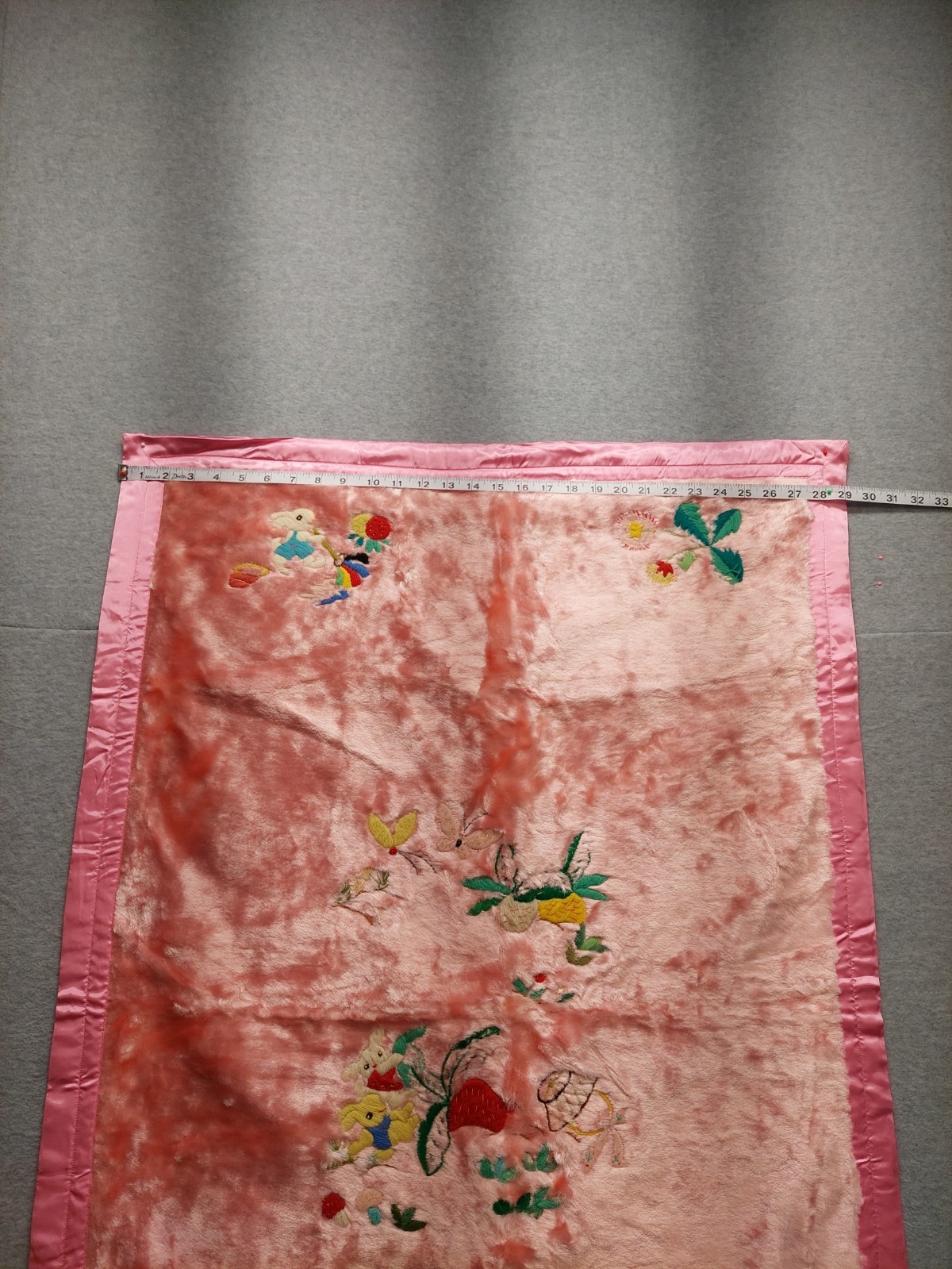 Unbranded Antique Panel Pink Floral Hand Embroidered Rectangular Decorative