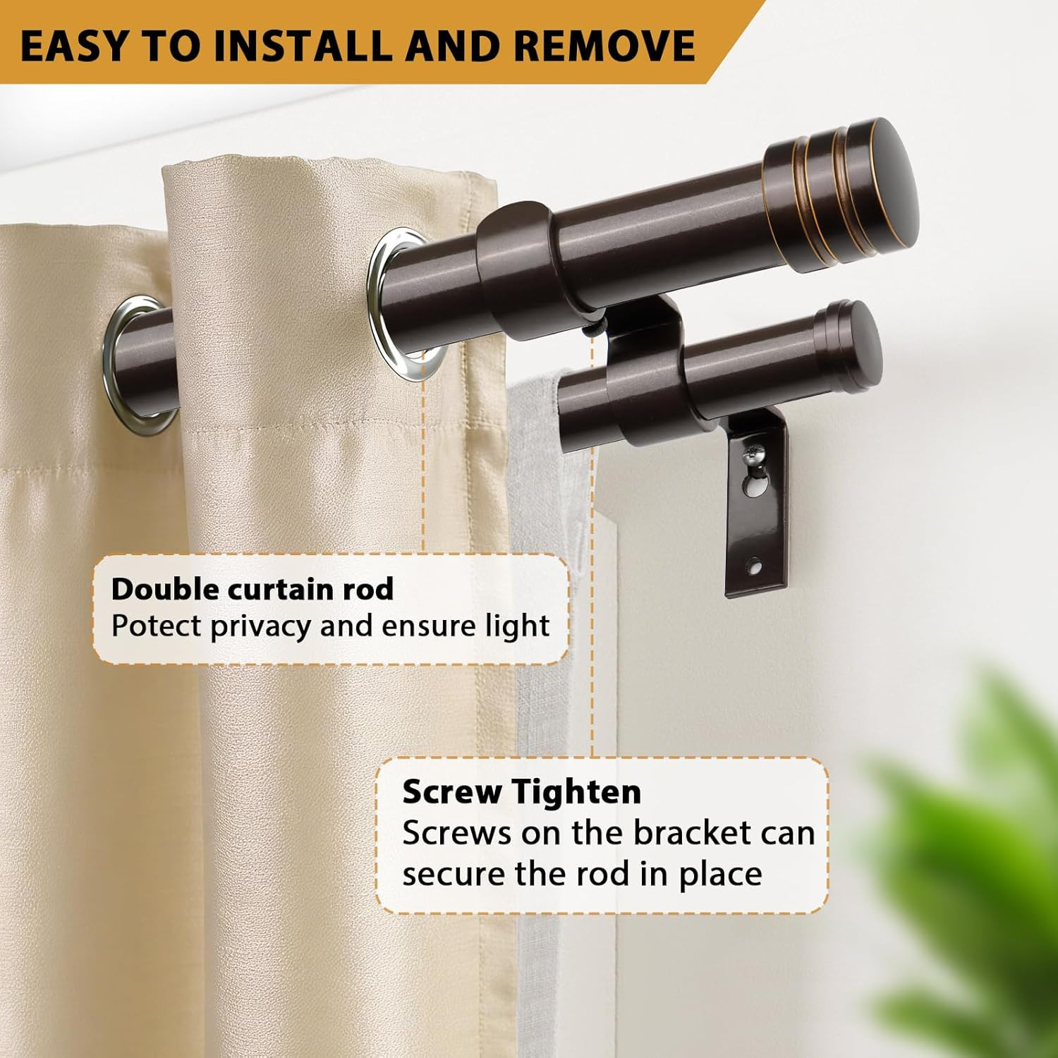 1 Inch Double Curtain Rods for Windows 66 to 120 Inches (6-12Ft), Heavy Duty Dec