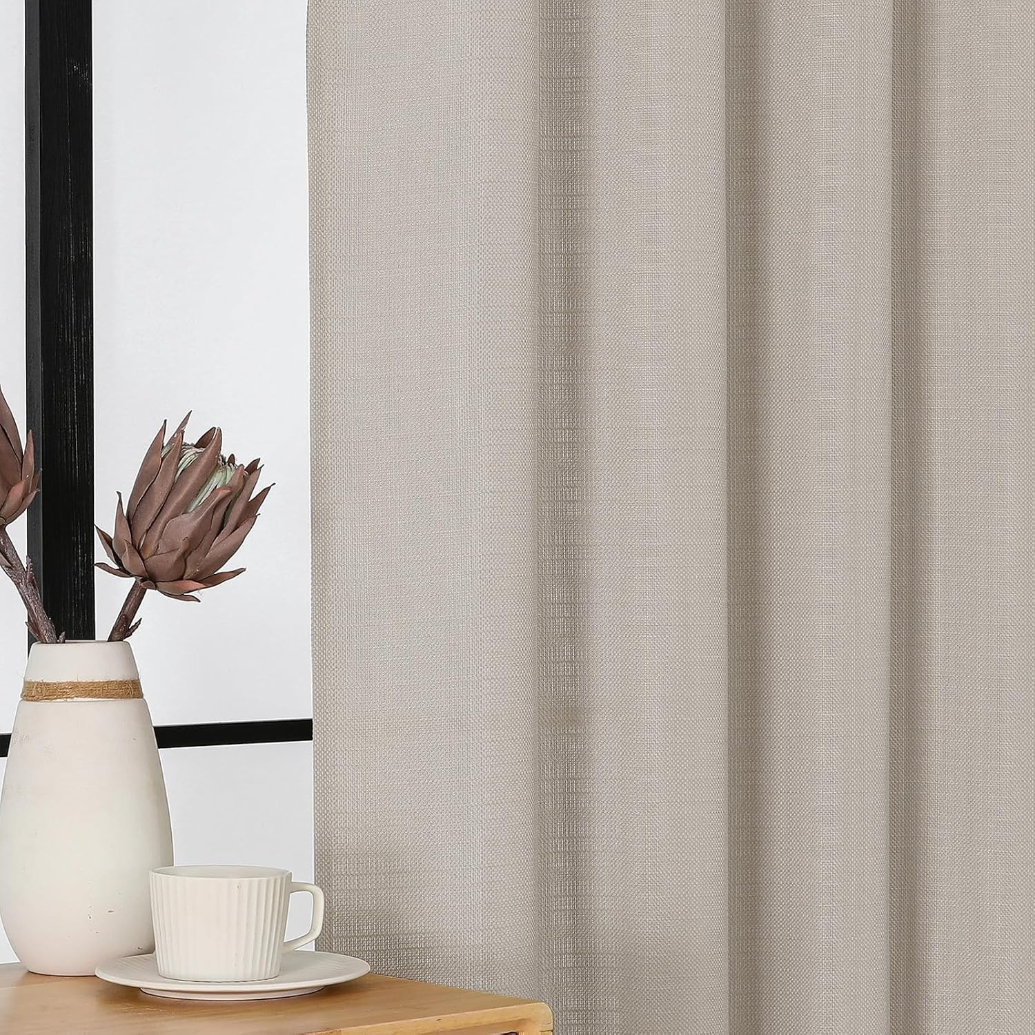 Moon Beige Valance for Windows, Light Filtering Faux Linen Textured Small Win…