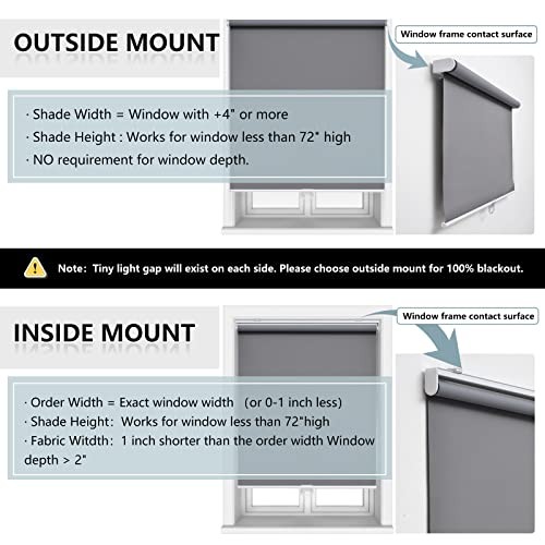 Cordless Roller Shades Blackout Blinds for Windows Room 23″W x 72″H Grey
