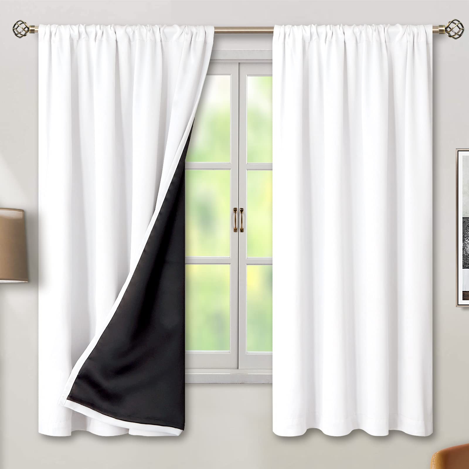 BGment White Blackout Curtains for Bedroom 63 Inch Long – Thermal Insulated