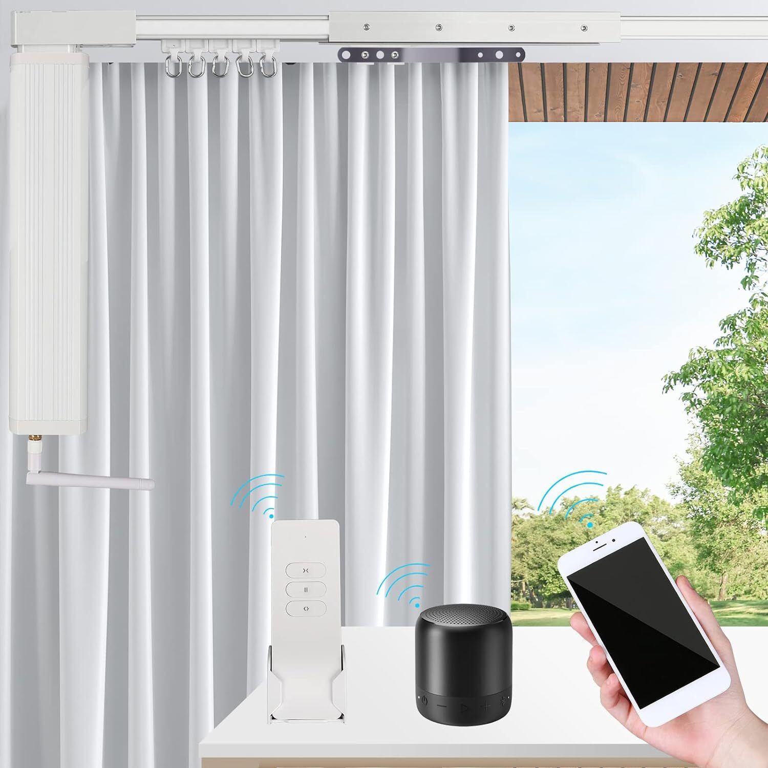 126” Motorized Curtain Tracks WiFi App Control Smart Home Voice&Remote Control