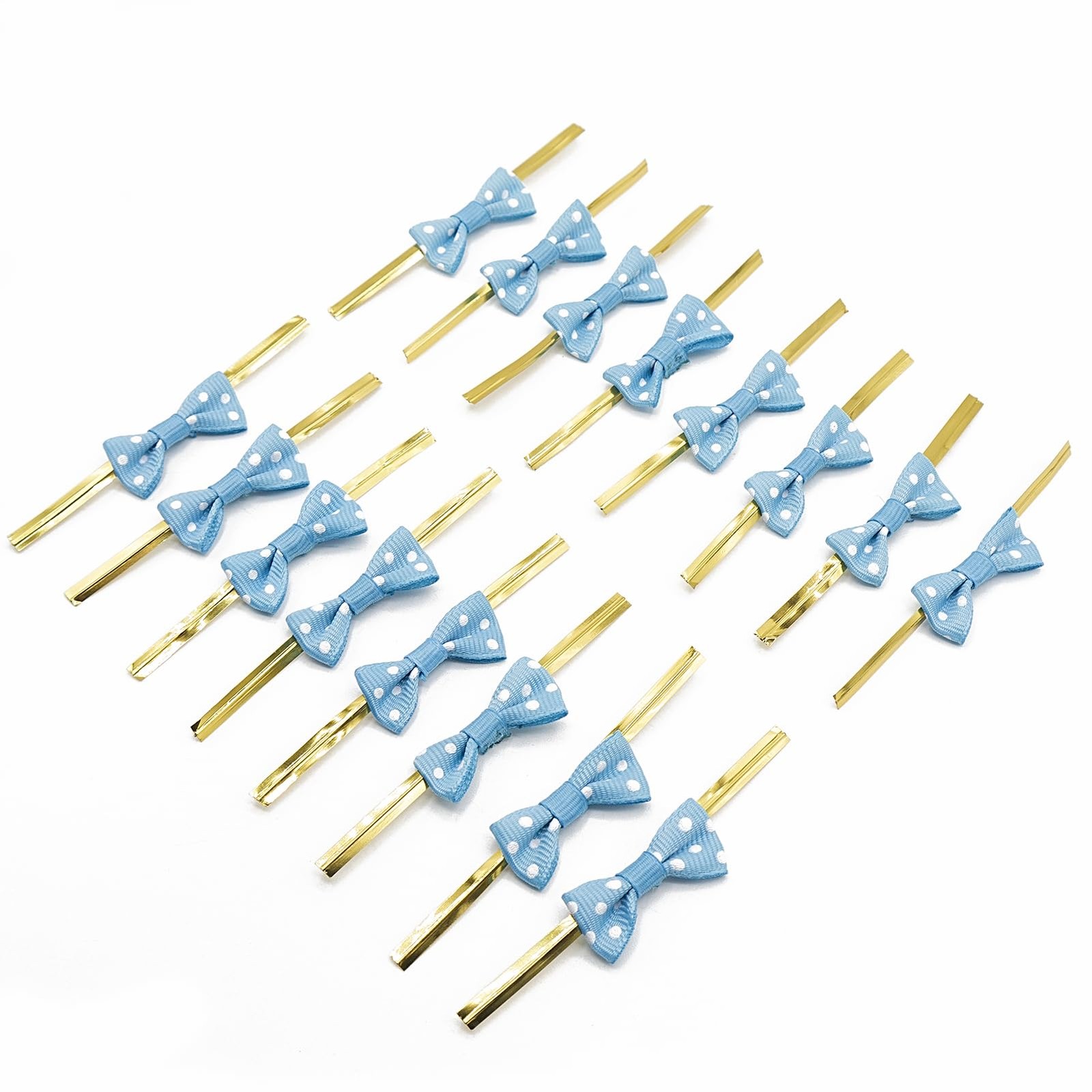 100 PCS Blue Mini Ribbon Bow Twist Ties For Treat Bags Bulk Food Crafts